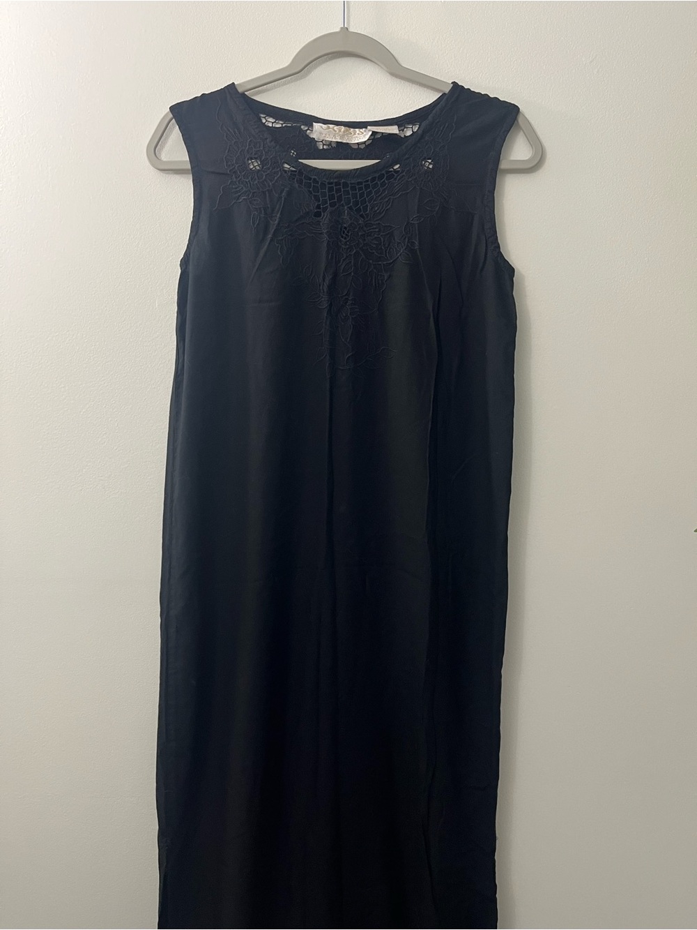 Vintage Black Sleeveless Maxi Dress with Crochet Yoke